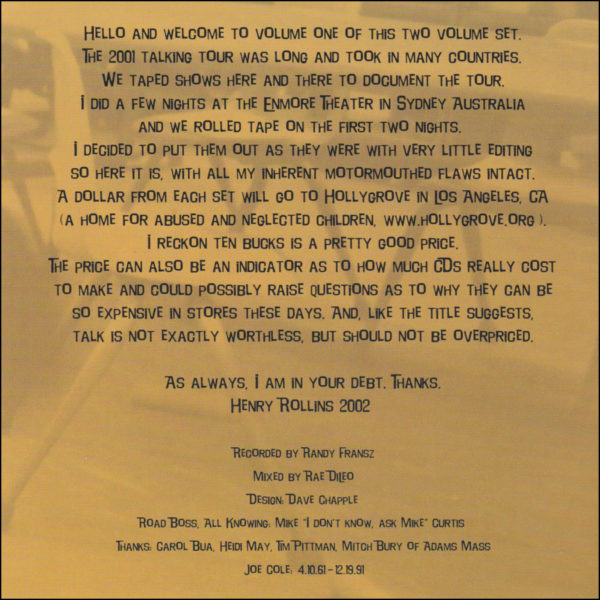 Henry Rollins: Talk Is Cheap Vol 1