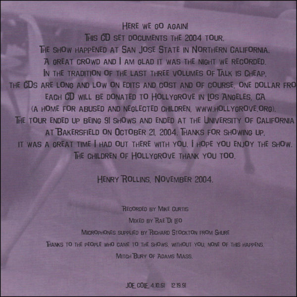 Henry Rollins: Talk Is Cheap Vol 4