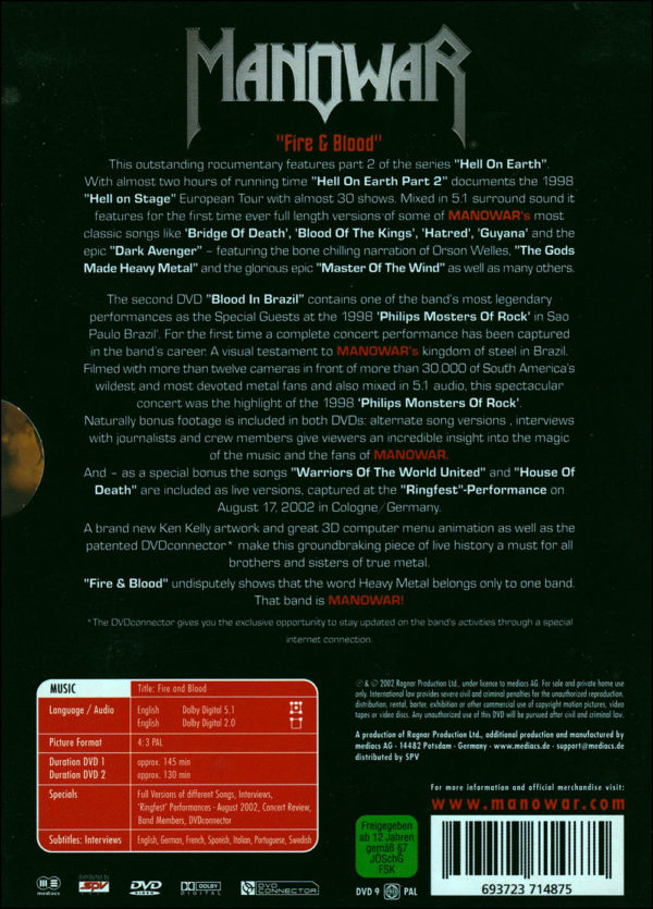 Manowar: Fire & Blood DVD