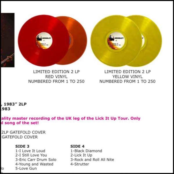 KISS: Wembley 1983 (Red Or Yellow Vinyl 2LP)